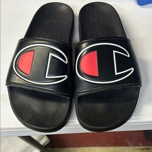 Champion Black Slides with Red Logo